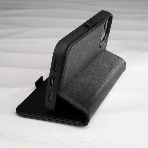 Miniatura 3 de TORRO Funda de cuero compatible con iPhone 14 – Funda de piel auténtica tipo cartera con tarjetero y función atril (negro)