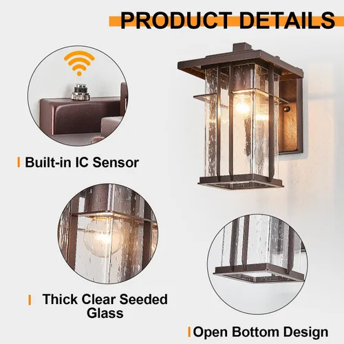 Miniatura 4 de Paquete de 2 lámparas de pared para exteriores del anochecer al amanecer, lámpara de pared exterior de bronce aceitado, montaje en pared, luz