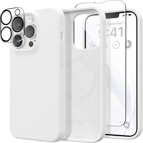Miniatura 273 de GONEZ Funda de silicona para iPhone 14 Pro Max, compatible con MagSafe, con protector de pantalla + protector de lente de cámara, silicona líquida a