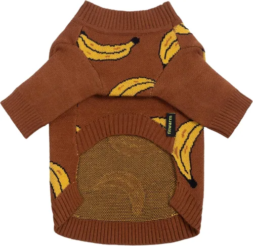 Miniatura 2 de Fitwarm Suéter de plátano para perro, ropa térmica de invierno para perros pequeños, niños y niñas, atuendo para mascotas, marrón, amarillo, XS