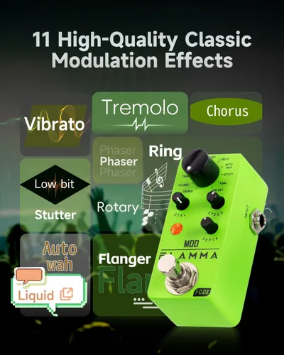 Miniatura 2 de Pedal de Modulación Mini FLAMMA FC05 con Coro, Brida, Trémulo, Phaser, Vibrato, Rotary, Autowah Líquido, Tartamudeo, Anillo, LowBit Modulación FC05