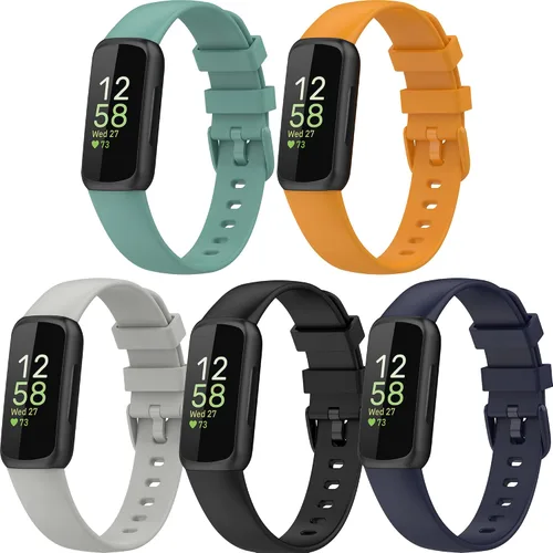Miniatura 8 de Paquete de 5 bandas de silicona compatibles con Fitbit Inspire 3 bandas para mujeres y hombres, correas deportivas de repuesto ajustables