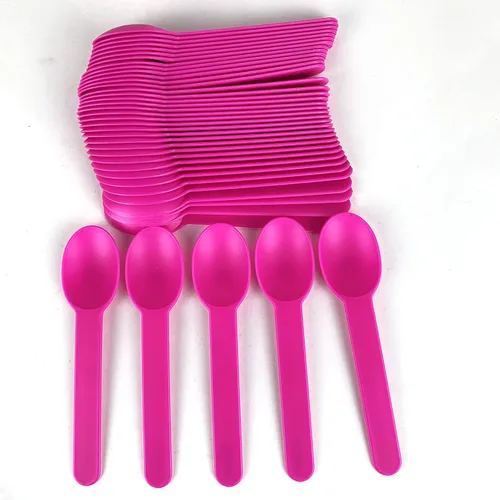 Miniatura 2 de Worlds Paquete de 50 cucharas desechables de plástico para postre, cucharas rosas de 5.9 pulgadas para helado, yogur congelado, cereales y uso
