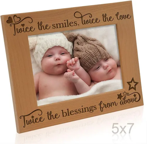 Miniatura 3 de KATE POSH - Twice The Smiles, Twice The Love, Twice The Blessings from Above - Marco de fotos grabado de madera natural - Marco de fotos