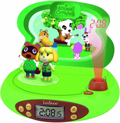 Lexibook Nintendo-Animal Crossing - Reloj despertador para niños, con luz nocturna y proyección de tiempo al techo, efectos de sonido, niños, niñas,