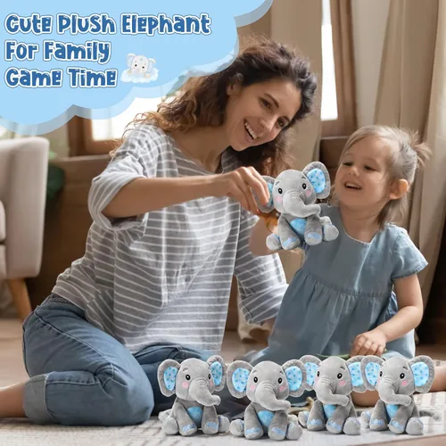 Miniatura 6 de Libima 4 piezas de animales de peluche de elefante pequeño a granel de 6 pulgadas, lindos animales de peluche suaves para niños y niñas, bebés, Azul