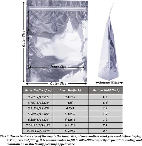 Miniatura 3 de Paquete de 100 bolsas de Mylar para almacenamiento de alimentos, papel de aluminio resellable, bolsa transparente de pie con ventana frontal de 3.94