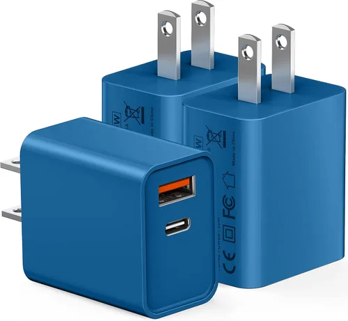 Miniatura 14 de Paquete de 3 cargadores tipo C, enchufe de pared USB C de doble puerto de 20 W PD y QC3.0 USB A bloque de carga rápida para Samsung Galaxy S24
