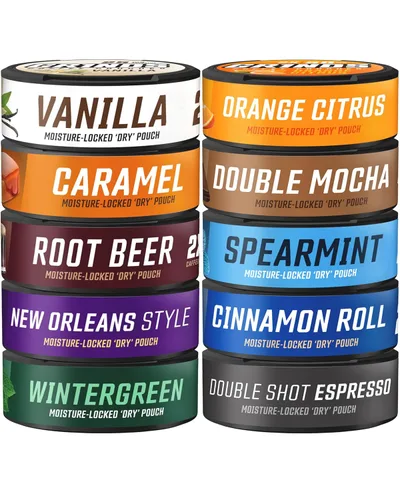 Miniatura 10 de Bolsas de café Grinds 5 latas de muestra Espresso doble, vainilla, New Orleans, doble mocha, caramelo cada bolsa equivale a 1/4 taza de café