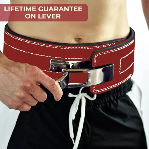 Miniatura 5 de Cinturón para levantamiento de peso con hebilla palanca, 0.4 pulgadas de FlexzFitness, Rojo