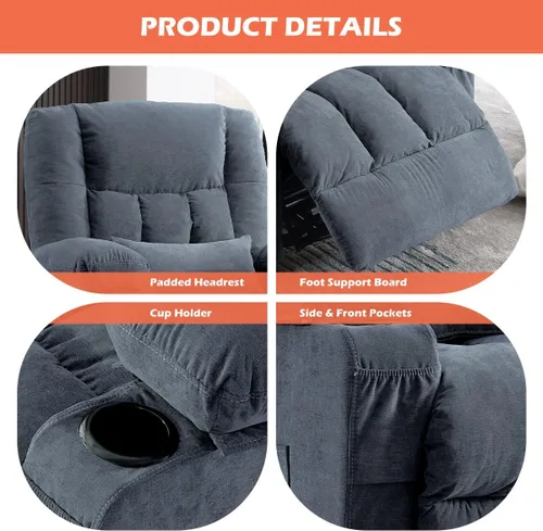Miniatura 7 de Silla reclinable con portavasos para sala de estar, reclinable manual de tamaño grande con asiento individual, ergonómico, bolsillo lateral