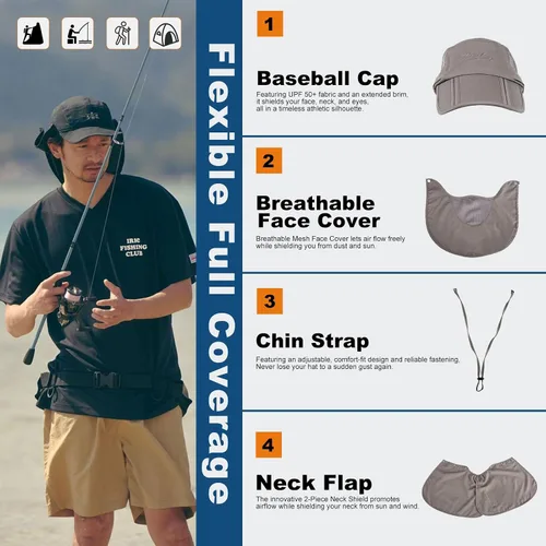Miniatura 3 de Surblue Sombrero de pesca con solapa para el cuello, protección UV, protección UV, UPF50+