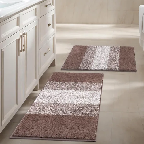 Miniatura 11 de Vaukki Juego de 2 alfombras de baño suaves de lujo, antideslizantes, lavables, de felpa, peludas, absorbentes, a rayas, para bañera, baño y ducha