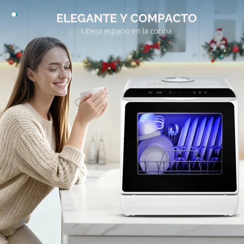 Miniatura 9 de EUHOMY Lavavajillas de encimera portátil con 6 programas, tanque de agua incorporado de 5 litros para apartamentos y casas rodantes, temperatura
