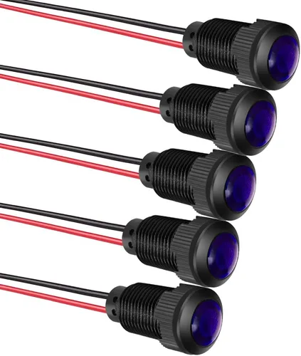 Miniatura 11 de Gebildet 5 unids 0.472 in AC/DC 12-24V LED indicador de metal luz impermeable señal lámpara piloto Dash direccional coche camión barco con alambre