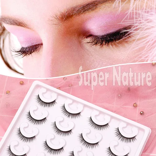 Miniatura 2 de Pestañas cortas de aspecto natural 6D, pestañas de visón finas, 10 pares, 100% hechas a mano, pestañas postizas reutilizables