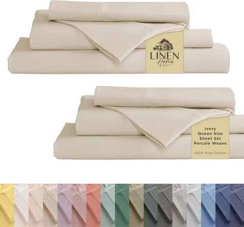 Miniatura 32 de Linen Home Juego de sábanas 100% de percal de algodón, fresco, ligero, sólido, California king, 4 piezas, 1 sábana encimera, 1 sábana ajustable, 14