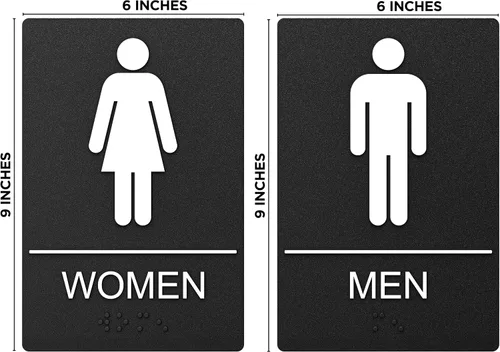 Miniatura 2 de ASSURED SIGNS - Letrero de baño para negocios, 9 x 6 pulgadas, 1 paquete Cumple con la ADA, texto elevado con braille, letrero de baño premium