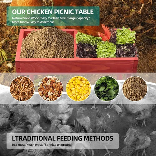 Miniatura 2 de Mesa de picnic de pollo, comedero de pollo sin desperdicios hecho a mano de madera, kit grande de comedero de pollo para bricolaje, comederos