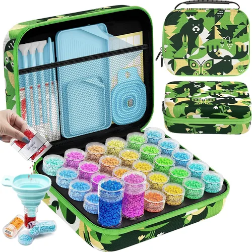 Miniatura 18 de ARTDOT Contenedor de almacenamiento de 30 ranuras para kits de arte de diamantes para adultos, cajas de almacenamiento portátiles de cuentas