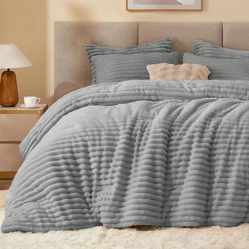 Miniatura 31 de BEDELITE - Juego de edredón de forro polar tamaño individual: ropa de cama supersuave y cálida en color beige, juego de cama de lujo esponjoso