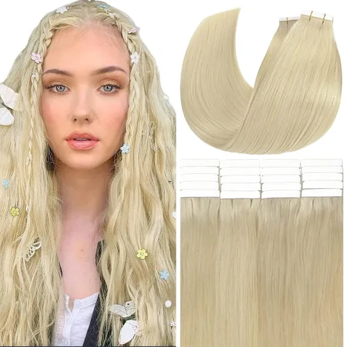 Miniatura 15 de Anrosa Extensiones de cabello humano real de 20 pulgadas, extensiones de cabello humano lacio de doble cara, color negro azabache, 1.76 oz, 20