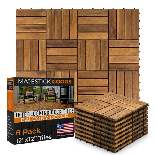 Miniatura 9 de Majestick Goods Azulejos entrelazados de madera de acacia, fácil instalación para suelos de patio y pasarelas con drenaje de base elevada, 12 x 12 x