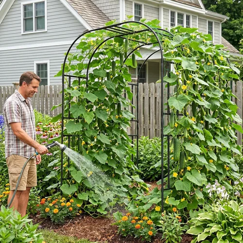Miniatura 8 de DoCred Enrejado de arco de jardín grande para plantas trepadoras, 87 pulgadas de alto, soporte de metal para plantas, arco para trepar vides