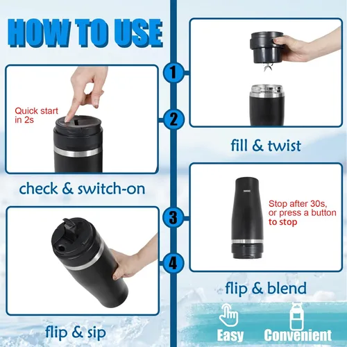 Miniatura 3 de Ice Shave - Vaso al vacío de acero inoxidable 2 en 1 y licuadora inalámbrica, 28 onzas, resistente a fugas, frío 24 horas/hielo, 2 días, 120 vatios