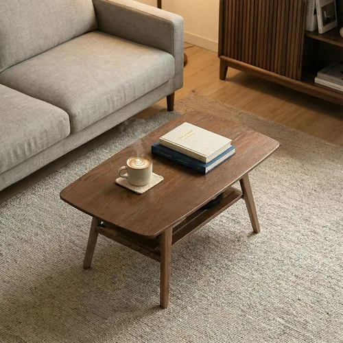 Miniatura 13 de Mesa de centro moderna de mediados de siglo: mesa de centro 100% de madera maciza, diseño de almacenamiento de 2 niveles, mesas de centro pequeñas