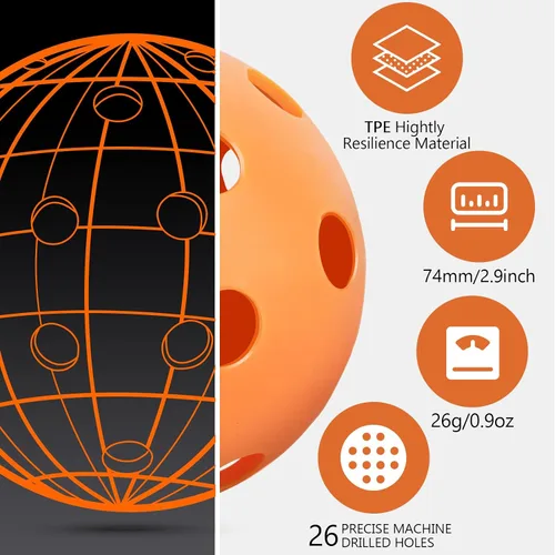 Miniatura 3 de Navona 40 Pack Premium 26-Holes Orange Indoor Pickleball Balls, Meet USAPA Official Requirement, Perfectly Balanced, High Bounce True Flight