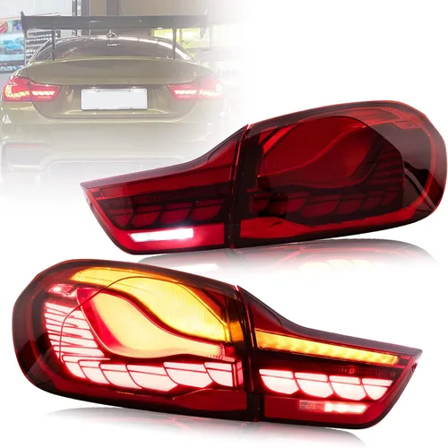 VLAND - Luces traseras OLED serie 4 con señal de giro secuencial compatible con BMW M4 GTS F32 F33 F82 F83 2014-2020 Sedán/Convertible/Coupé, Rojo