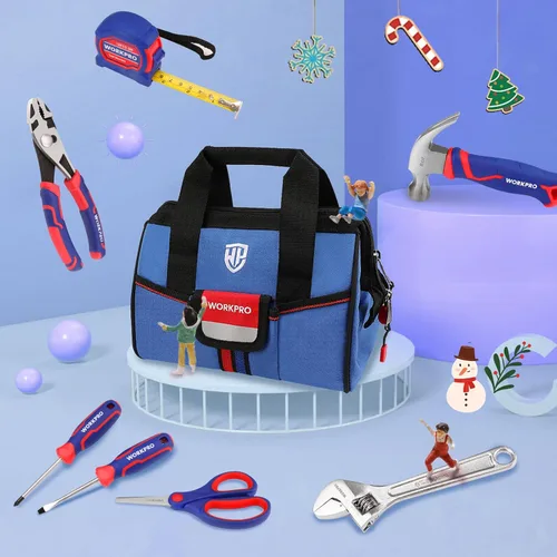 Miniatura 2 de WORKPRO Juego de herramientas de mano para niños de 9 piezas, kit de herramientas junior azul con bolsa de almacenamiento para niños, niñas, niños