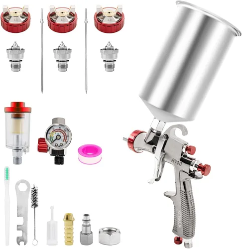 Miniatura 7 de R500 Pistola de rociado de aire LVLP, con boquillas de 1.3/1.7/2.0mm, taza de mezcla de 650ml y 10 tazas desechables, pistola pulverizadora