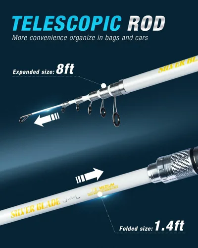 Miniatura 6 de Combo de Caña de Pescar y Carrete Ghosthorn. Caña de pescar telescópica de fibra de carbono con carrete. Bolsa de transporte portátil. Para agua