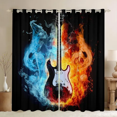 Miniatura 18 de Cortinas con teclas de piano, notas musicales, cortinas de ventana para niños, niñas, adolescentes, con patrón musical, cortinas de ventana