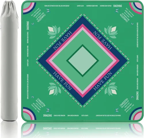 Miniatura 10 de Alfombrilla de Mahjong Turquesa Gedgan con Arte de Loto y Mariposa - Alfombrilla de Goma Estilo Pintada a Mano de 32.4x32.4 Pulgadas, Superficie