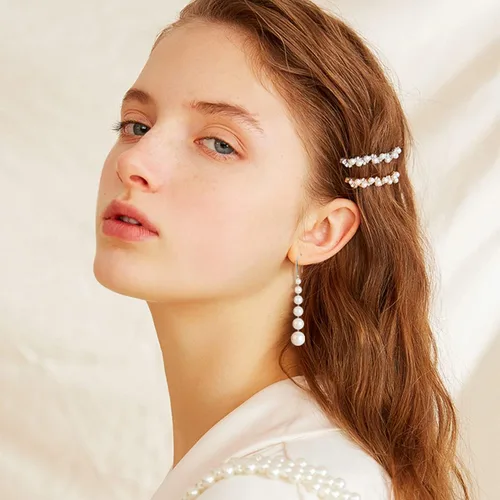Miniatura 5 de Aretes largos de perlas para mujer, chapados en oro de 14 quilates, aretes colgantes de borla de plata de ley con poste de perlas largas para baile
