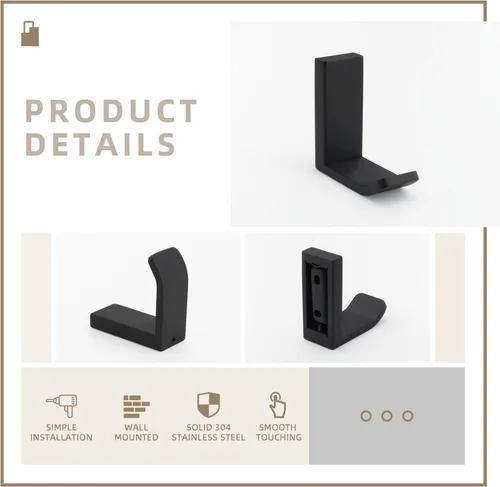 Miniatura 8 de Aomasi Gancho para toalla, color negro mate, soporte para toalla de mano de baño de acero inoxidable 304, soporte de pared para colgar ropa Mate