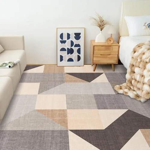 Miniatura 7 de HOMFINE Alfombra lavable moderna de 5 x 7 pies, estilo geométrico, para sala de estar, dormitorio, alfombra lavable a máquina, suave, Gris/Marrón