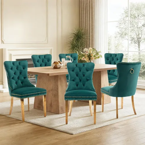 Miniatura 136 de Juego de 4 sillas de comedor de terciopelo, sillas de comedor tapizadas con ribete de cabeza de clavo y patas de madera maciza para cocina