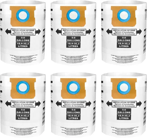 Paquete de 6 bolsas de filtro 90661 tipo E / 90671 tipo H compatibles con aspiradora Shop Vac de 5 a 8 galones, parte 9066100 9066133 9067100 9067133