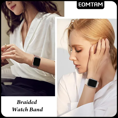 Miniatura 4 de 5 Pack de Correas Trenzadas Elásticas Compatibles con Bandas de Apple Watch para Mujeres y Hombres 38mm 40mm 41mm 42mm 44mm 45mm 46mm 49mm, Correas