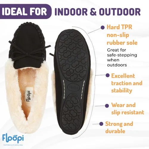 Miniatura 46 de Floopi Pantuflas para mujer, forro de piel sintética suave con espuma viscoelástica acogedora, pantuflas de casa para mujer con suela antideslizante