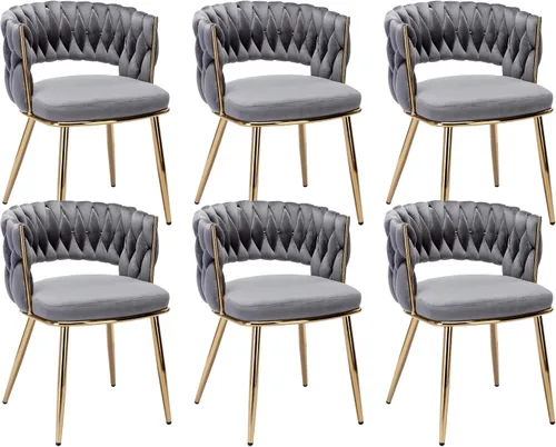 Miniatura 26 de Juego de 2 sillas de comedor tejidas, modernas sillas de comedor tejidas a mano con patas de metal negro, sillas tapizadas con marco negro