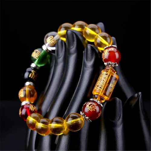 Miniatura 4 de YGLINE Pulsera de porsperidad de cinco elementos de citrino Feng Shui, atrae riqueza y buena suerte, bolsa de regalo de lujo, Talla única, Piedra