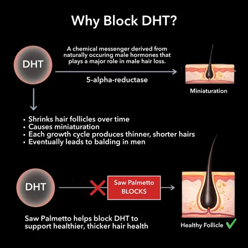 Miniatura 5 de DHT Bloqueador para hombres con biotina 10000mcg por porción, extracto de palma enana americana y MSM - Apoya el crecimiento normal del cabello