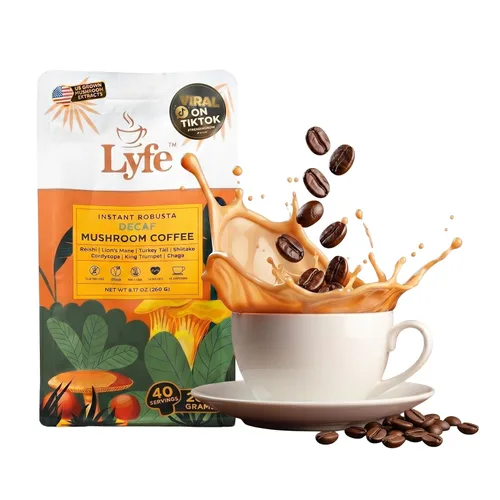 Miniatura 9 de LYFE Café orgánico instantáneo de hongos, 40 porciones: mezcla de café adaptogénico instantáneo con melena de león, chaga, cordyceps, trompeta King