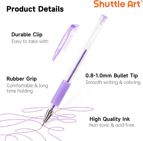 Miniatura 3 de Shuttle Art Bolígrafos de gel, paquete de 180 bolígrafos de gel, 12 colores surtidos a granel para adultos, libros de colorear, dibujo, garabatos