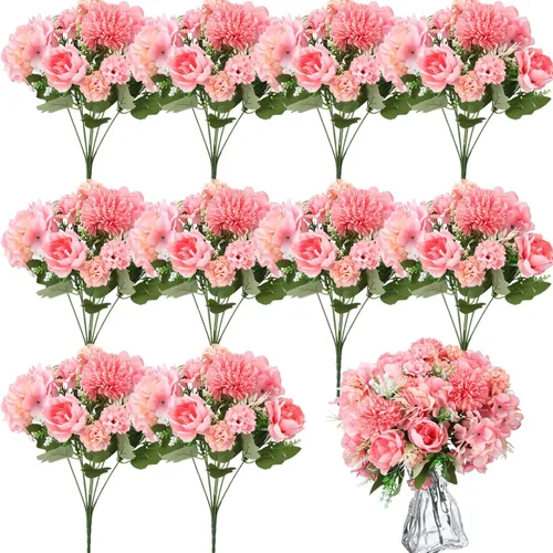 Miniatura 7 de Tigeen Flores artificiales, peonías artificiales, flores de seda, peonía sintética, ramo de hortensias de seda para mesa de boda, centro de mesa